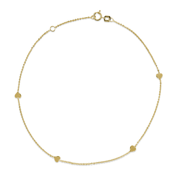 10KT Yellow Gold 10" Heart Adjustable Anklet