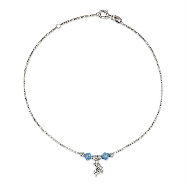 Sterling Silver 10" Dolphin Anklet