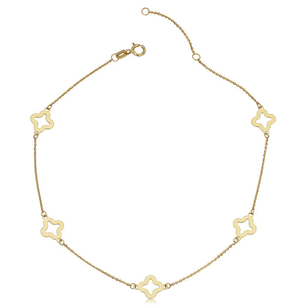 10KT Yellow Gold 10" Four-Leaf Clover Anklet