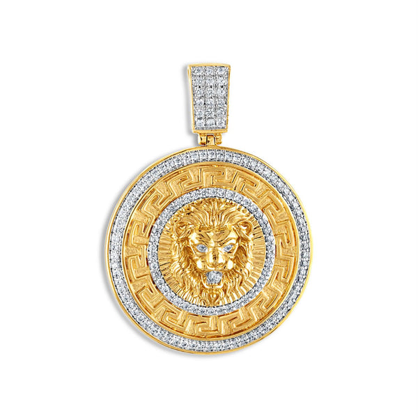 10KT Yellow Gold 1-1/4 CTW 35MM Medal Lion Head Pendant-Chain Not Included