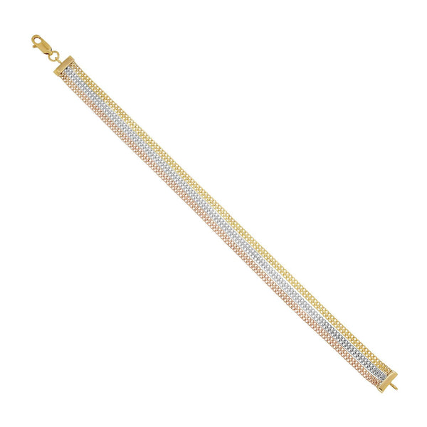 14KT Gold Tri-Color 7.25" Mesh Bracelet