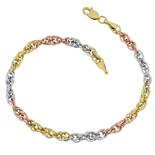 10KT Gold Tri-Color 7.25" 4MM Cable Double Link Bracelet