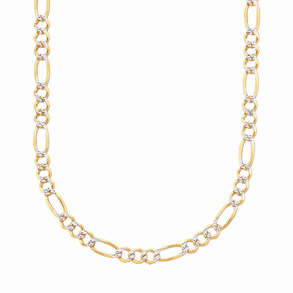 10KT White and Yellow Gold 26" 5.5MM Figaro Pave Chain