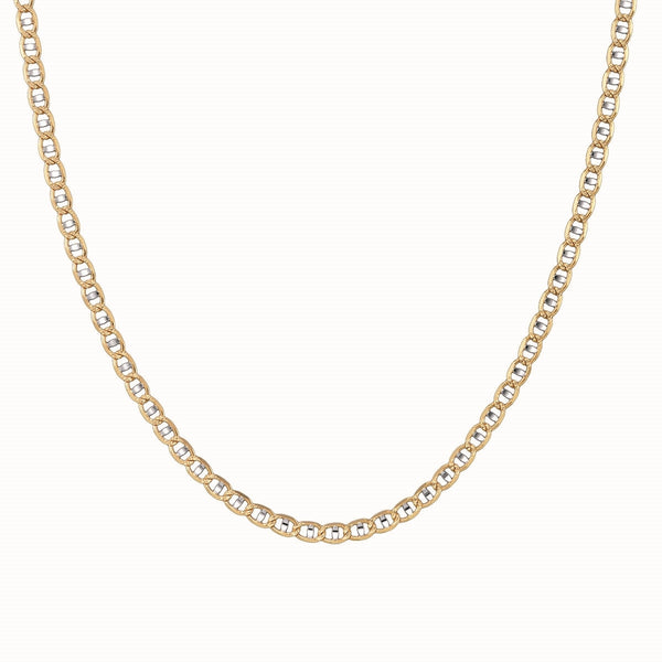 14KT Yellow Gold With Rhodium Plating 20" 3MM Diamond-cut Pave Anchor Link Chain