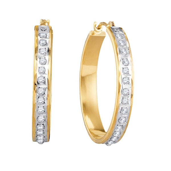 Diamond Fascination 14KT Yellow Gold 25MM Diamond Accent Hoop Earrings