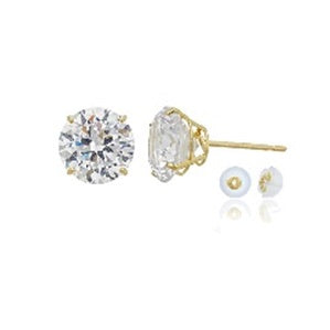 14KT Yellow Gold 7MM Round Swarovski Zirconia 7MM Stud Earrings