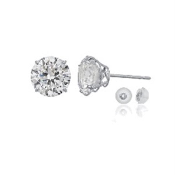 14KT White Gold 6MM Round Swarovski Zirconia 6MM Stud Earrings