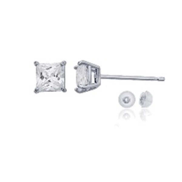 14KT White Gold 4MM Princess Cut Swarovski Zirconia 4MM Stud Earrings