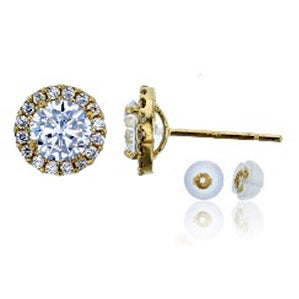 14KT Yellow Gold 5MM Round Swarovski Zirconia 5MM Halo Stud Earrings