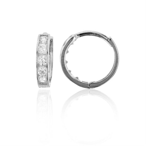 14KT White Gold Swarovski Zirconia 2X10MM Huggie Earrings