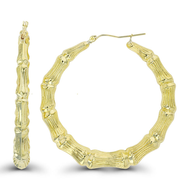 10KT Yellow Gold 50X5MM Hoop Bamboo Earrings