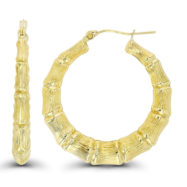 10KT Yellow Gold 35X5MM Hoop Bamboo Earrings