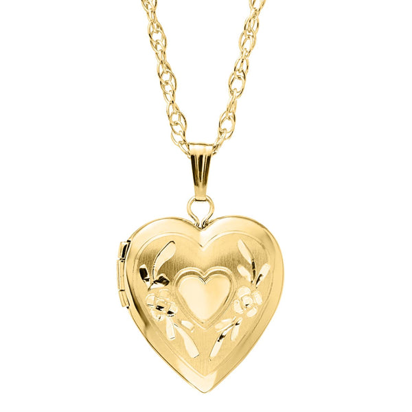 14KT Yellow Gold Filled 15MM 18" Locket Heart Flower Pendant