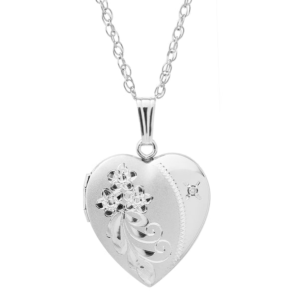 Sterling Silver and Diamond 19MM 18" Locket Heart Pendant