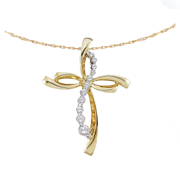 10KT Yellow Gold 1/6 CTW Diamond 18" Cross Pendant