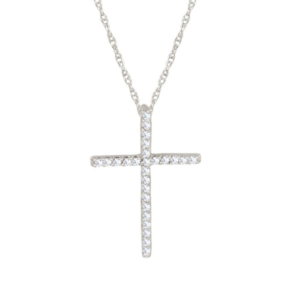 10KT White Gold 1/10 CTW Diamond 23X16MM 18" Cross Pendant