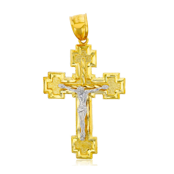 14KT White and Yellow Gold 56X31MM Crucifix Cross Pendant-Chain Not Included