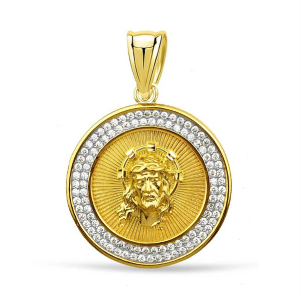 10KT Yellow Gold Cubic Zirconia 30MM Religious Christ Pendant-Chain Not Included