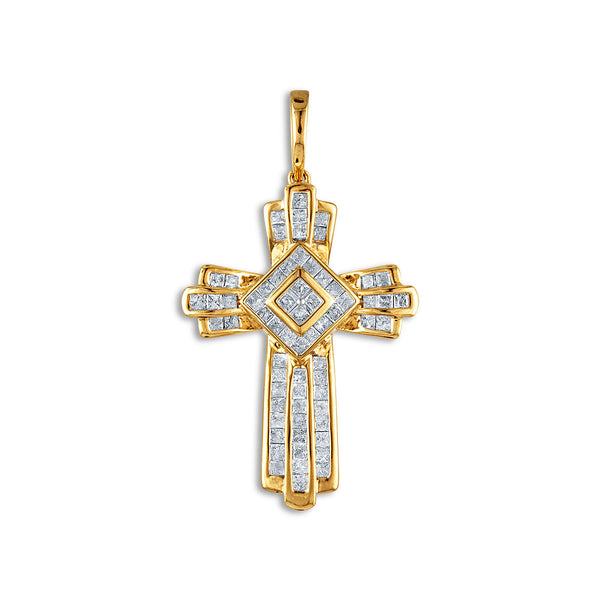 10KT Yellow Gold 2 CTW Diamond 44X24MM Cross Pendant