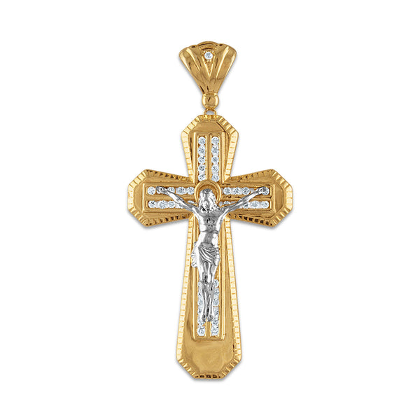 10KT White and Yellow Gold 1/2 CTW Diamond 55X28MM Crucifix Cross Pendant