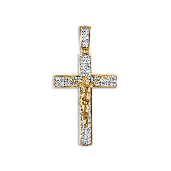 10KT Yellow Gold 3/4 CTW Round Diamond 58X31MM Crucifix Cross Pendant-Chain Not Included