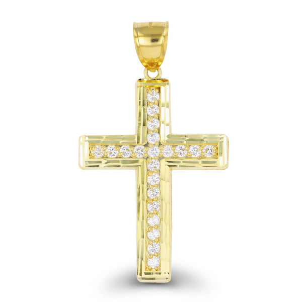 Luxe Layers 10KT Yellow Gold Cubic Zirconia 62X35MM Cross Pendant-Chain Not Included