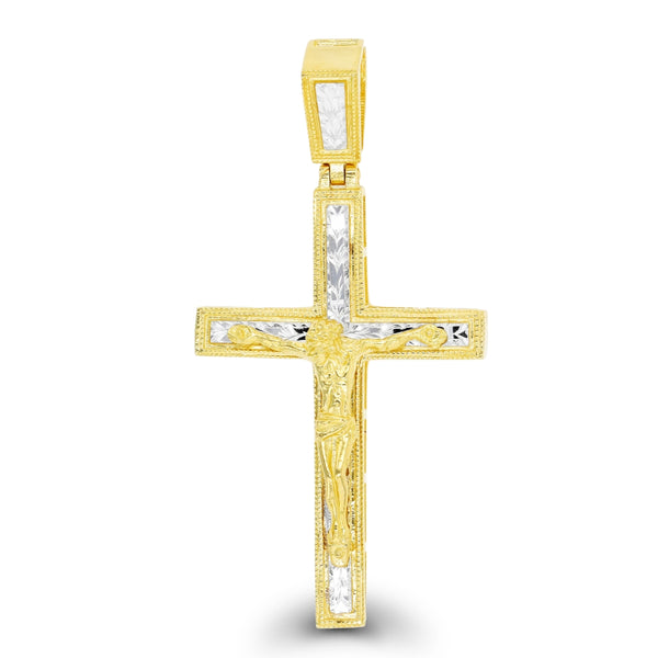 10KT Yellow Gold With Rhodium Plating 50X25MM Crucifix Cross Pendant-Chain Not Included