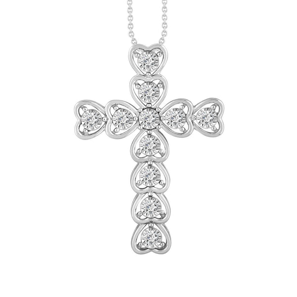 10KT White Gold 1/5 CTW Diamond 18" Heart Cross Pendant