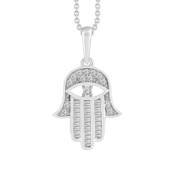 10KT White Gold 1/5 CTW Diamond 21X11MM 18" Hamsa Pendant