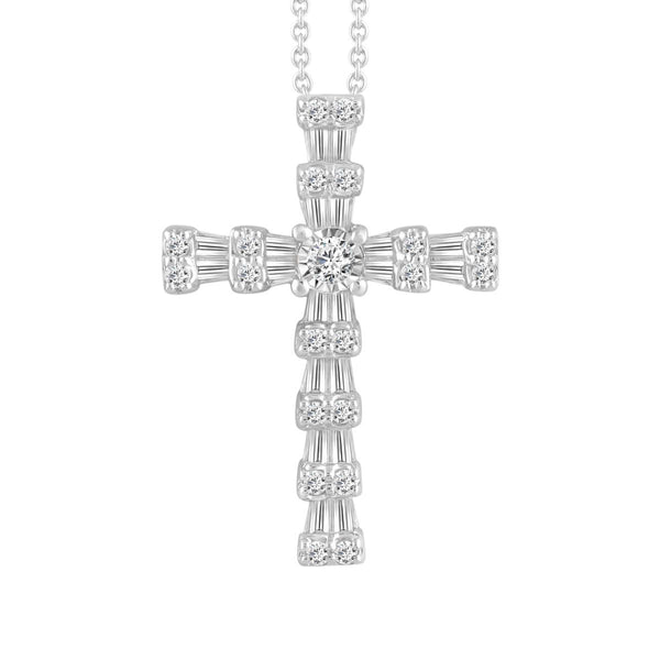 10KT White Gold 1/4 CTW Diamond 18X12MM 18" Cross Pendant