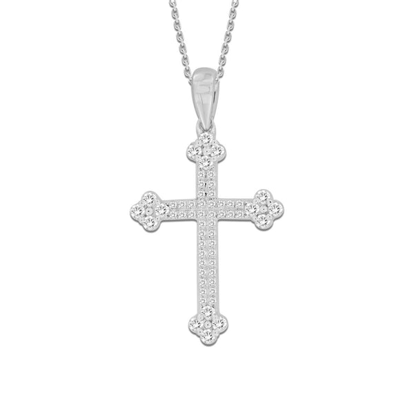 10KT White Gold 1/3 CTW Diamond 37X15MM 18" Cross Pendant