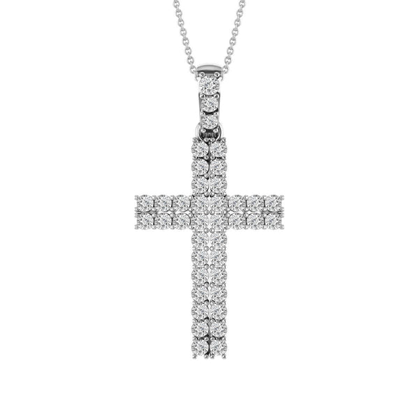 10KT White Gold 1/2 CTW Diamond 18" 37X18MM Cross Pendant