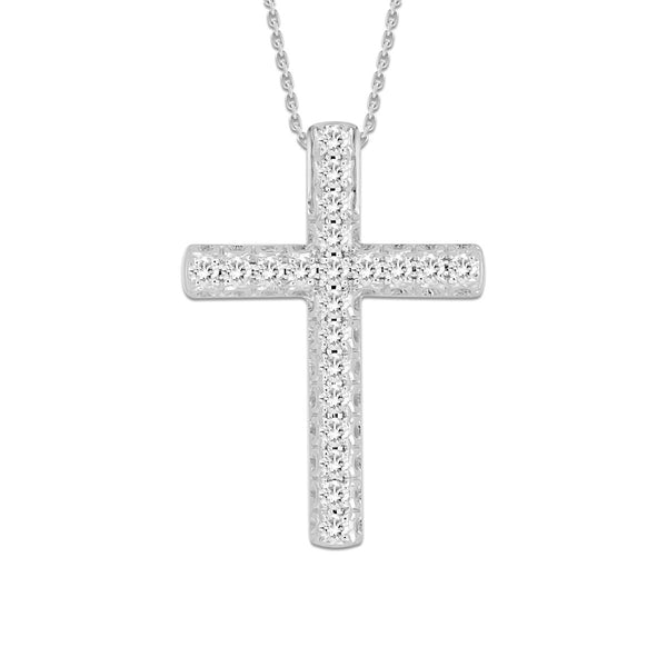 10KT White Gold 1/4 CTW Diamond 22X15MM 18" Cross Pendant