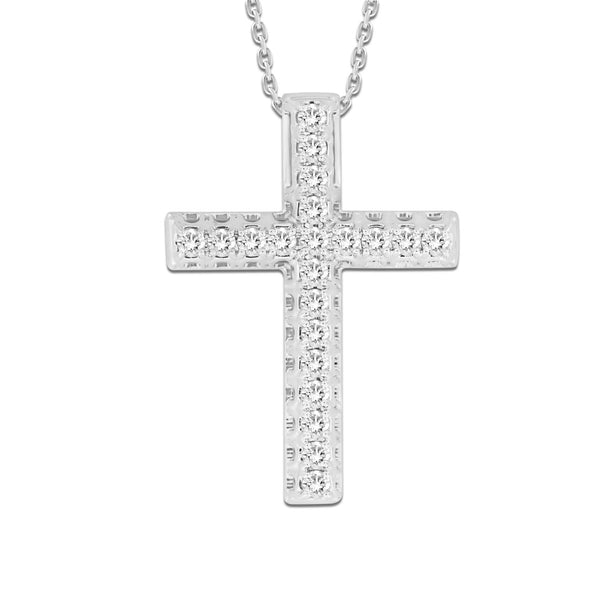 10KT White Gold 3/4 CTW Diamond 31X22MM 18" Cross Pendant