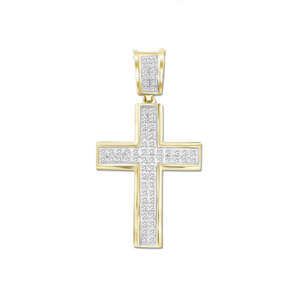 10KT Yellow Gold 1/5 CTW Diamond 33X17MM Cross Pendant-Chain Not Included