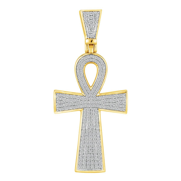 10KT Yellow Gold 1 CTW Diamond 53X24MM Ankh Cross Pendant-Chain Not Included