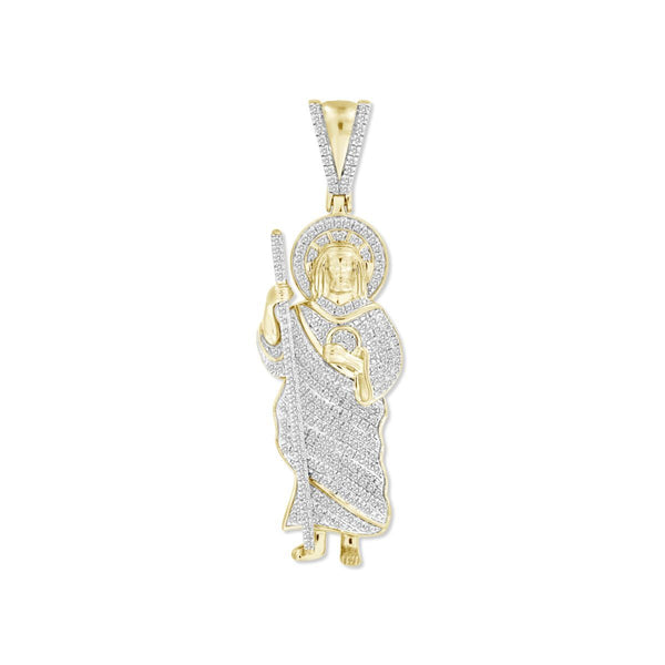 10KT Yellow Gold 1/2 CTW Diamond 46X14MM Religious Saint Jude Pendant-Chain Not Included