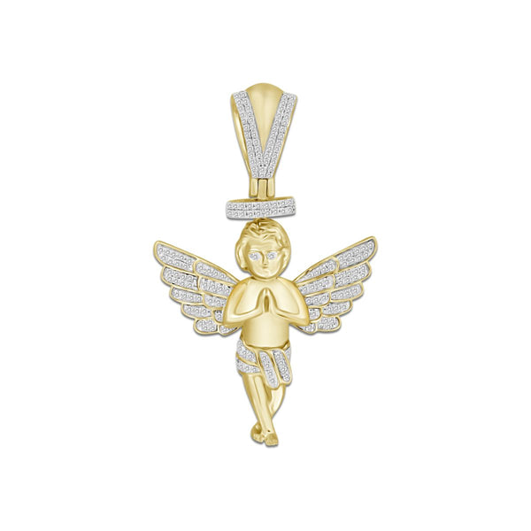 10KT Yellow Gold 1/2 CTW Diamond 55X35MM Praying Angel Cherub Charm