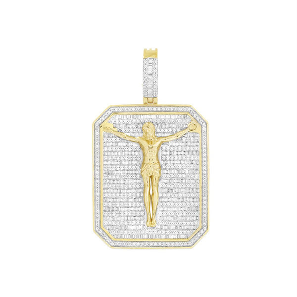 10KT Yellow Gold 2-1/2 CTW Diamond 47X29MM Crucifix Pendant-Chain Not Included