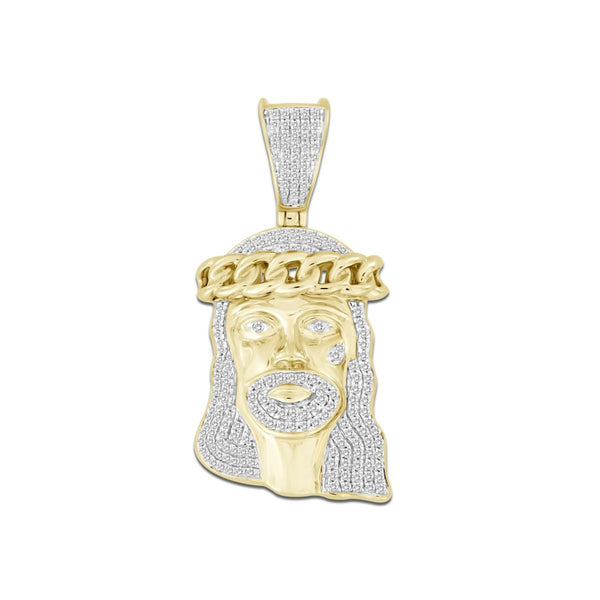 10KT Yellow Gold 1/2 CTW Diamond 37X17MM Jesus Christ Head Charm