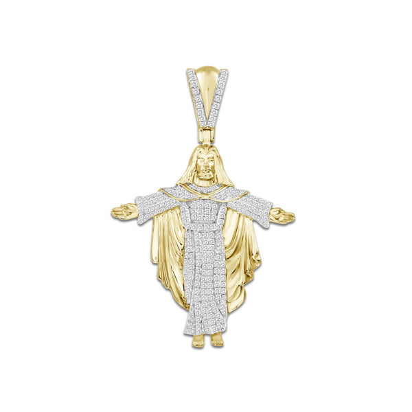 10KT Yellow Gold 1/2 CTW Diamond 43X27MM Jesus Christ Open Arms Charm