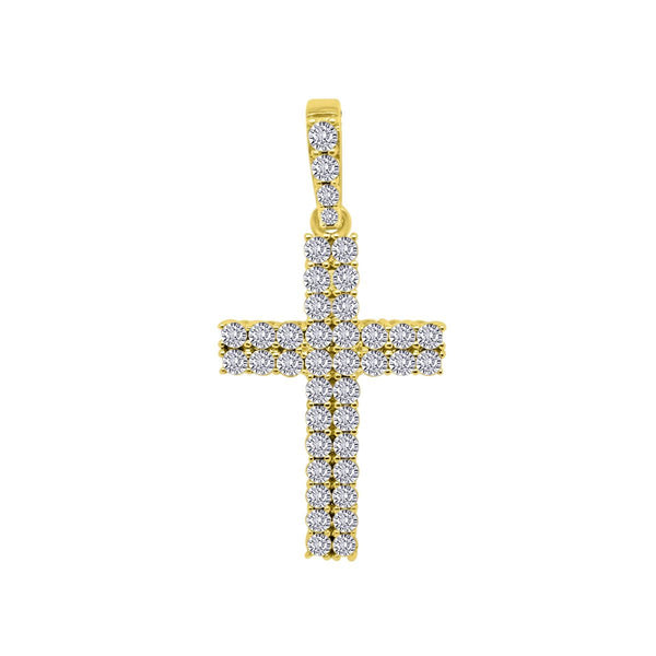 10KT Yellow Gold 1 CTW Diamond 44X21MM Cross Pendant-Chain Not Included