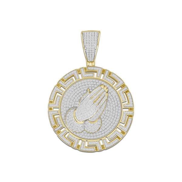 10KT Yellow Gold 1-1/5 CTW Diamond 49X34MM Praying Hand Medal Charm