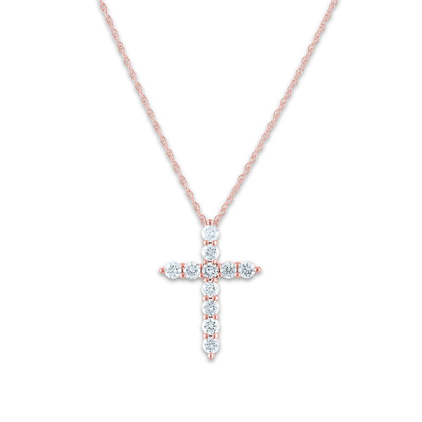 EcoLove 10KT Rose Gold 1/2 CTW Lab Grown Diamond 18" Cross Pendant