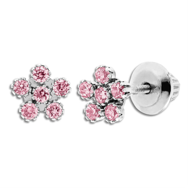 Kiddie Kraft 14KT White Gold Childrens Flower Stud Earrings