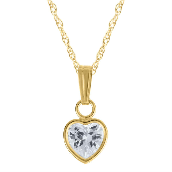 14KT Yellow Gold Heart Shape Cubic Zirconia 13" Childrens Heart Pendant