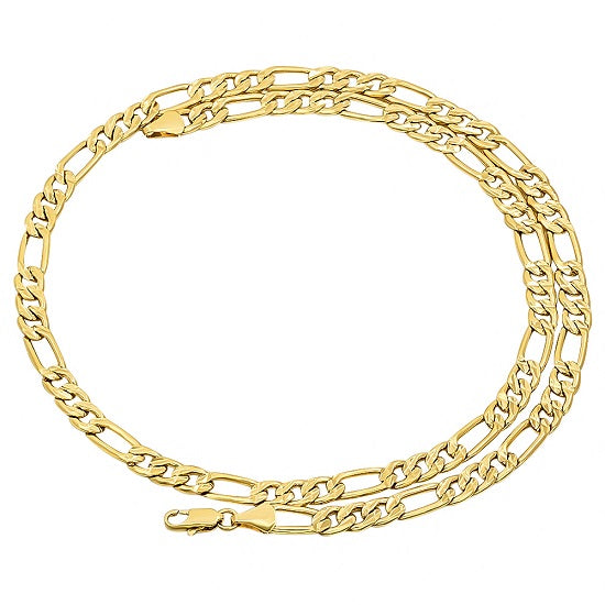 14KT Yellow Gold Plated Sterling Silver 24" 9.25MM Pave Figaro Chain