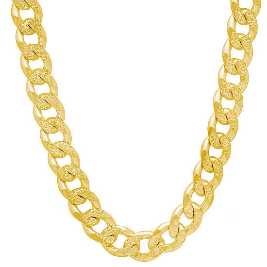 Luxe Layers 14KT Yellow Gold Plated Sterling Silver 20" 9.6MM Curb Pave Chain