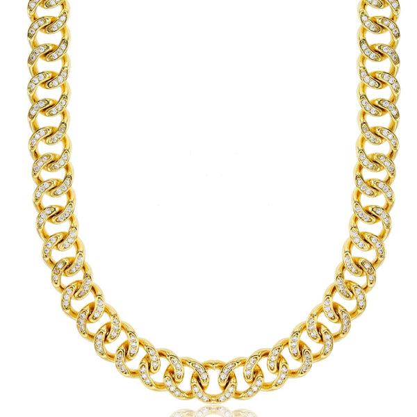 14KT Yellow Gold Plated Sterling Silver Cubic Zirconia 20" 8MM Pave Cuban Link Chain