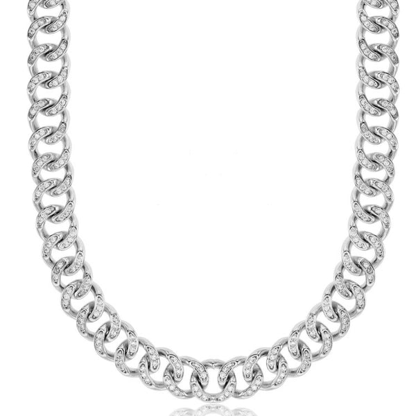 Luxe Layers Sterling Silver Cubic Zirconia 26" 12MM Cuban Link Pave with CZ Chain